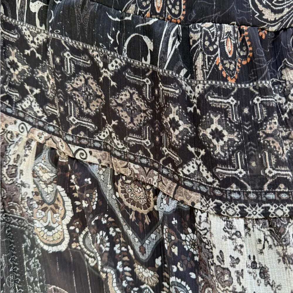 ZARA Boho Paisley Tiered Mini Dress Size M Sheer Long Sleeve Babydoll Tunic - Picture 14 of 16